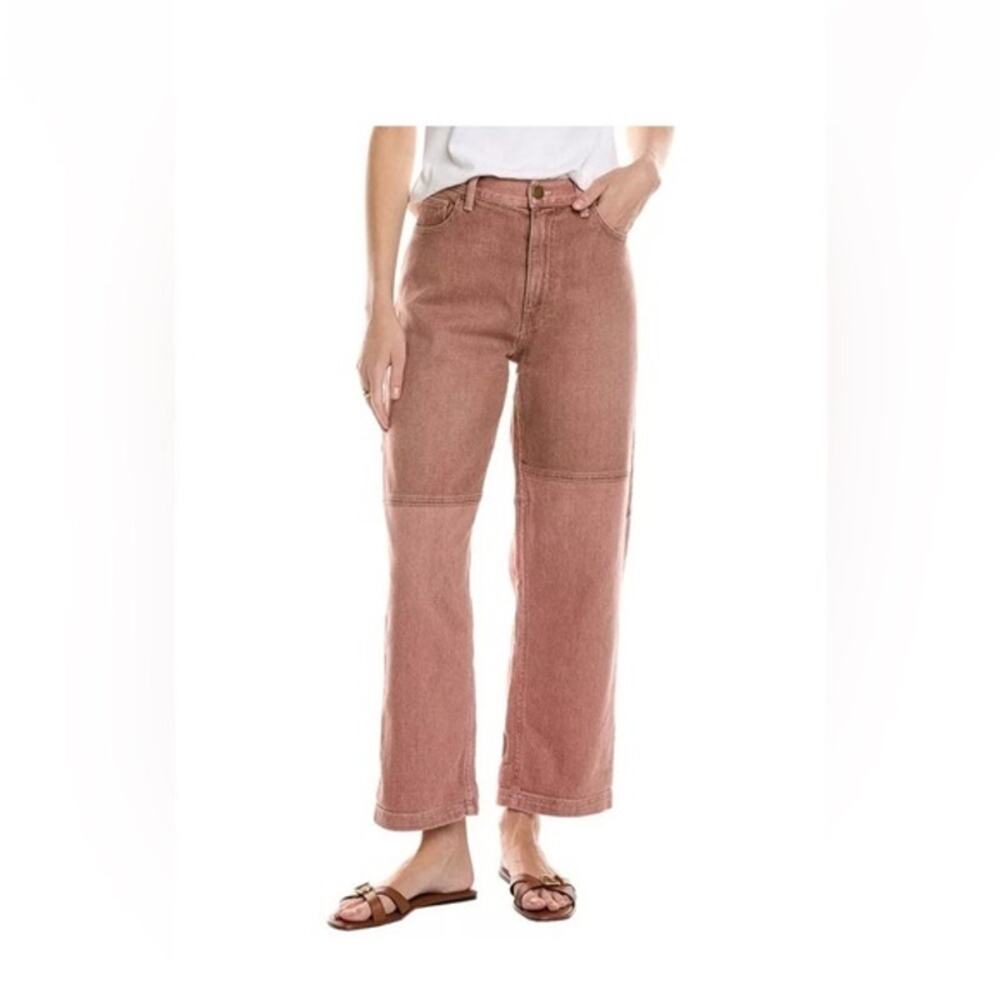 THE GREAT. The Billy Jean in Beet Root Colorblock Straight Leg Frayed Hem 28